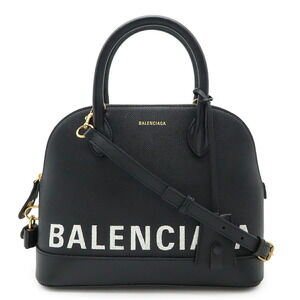 BALENCIAGA Ville Top Handle Handbag Dome Crossbody Bag Leather Black